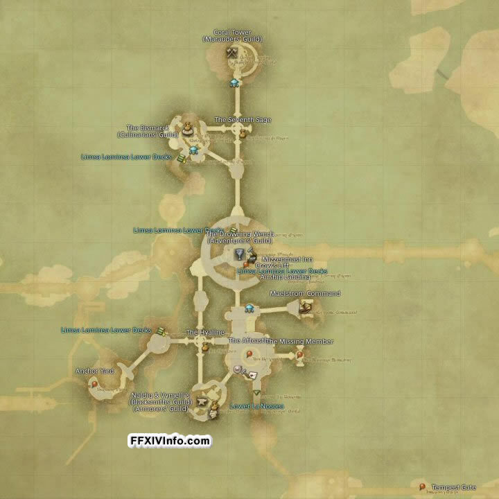 Map of The Limsa Lominsa in FFXIV: 