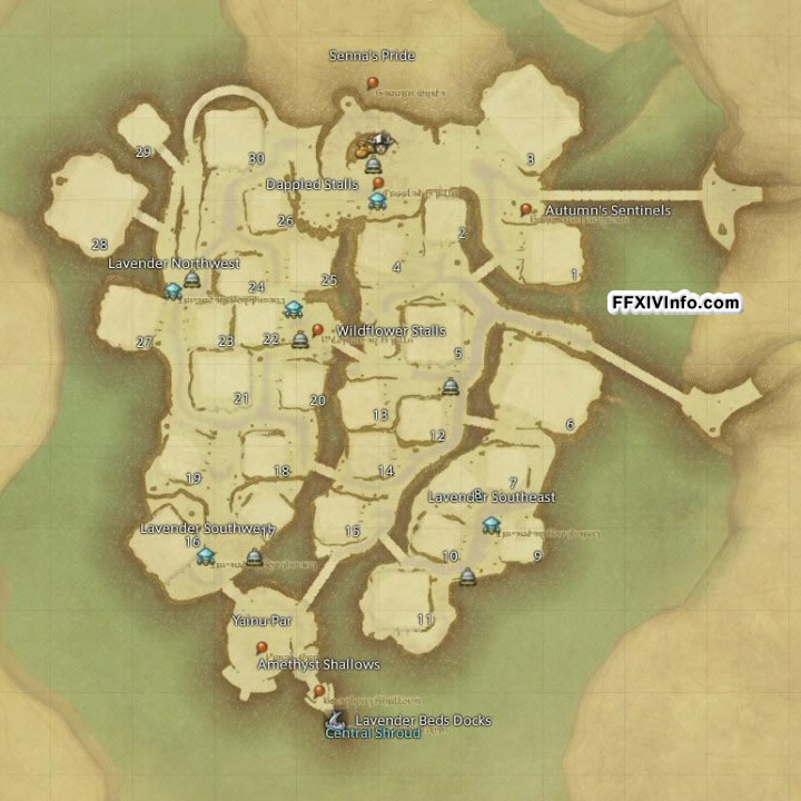 Map of The Lavender Beds in FFXIV: 