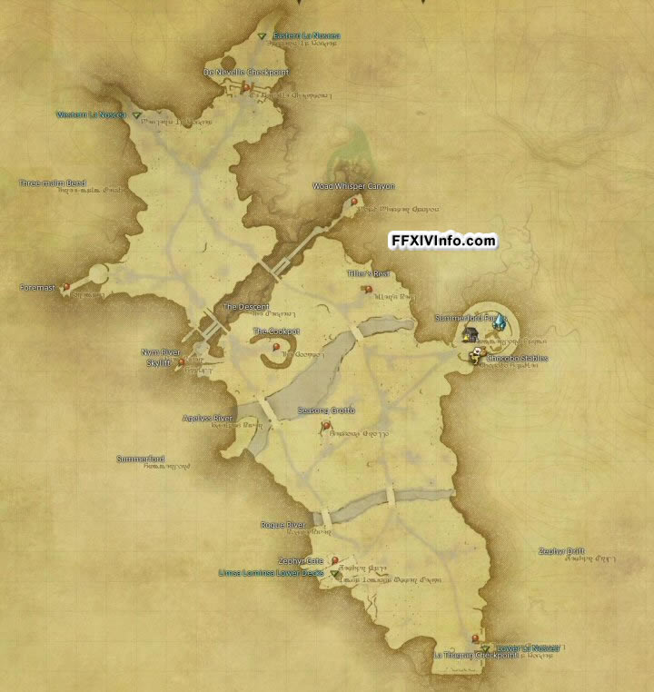 Map of The Middle La Noscea in FFXIV: 