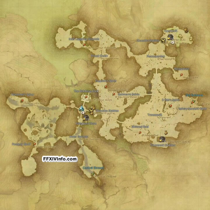 Map of The North Shroud in FFXIV: 