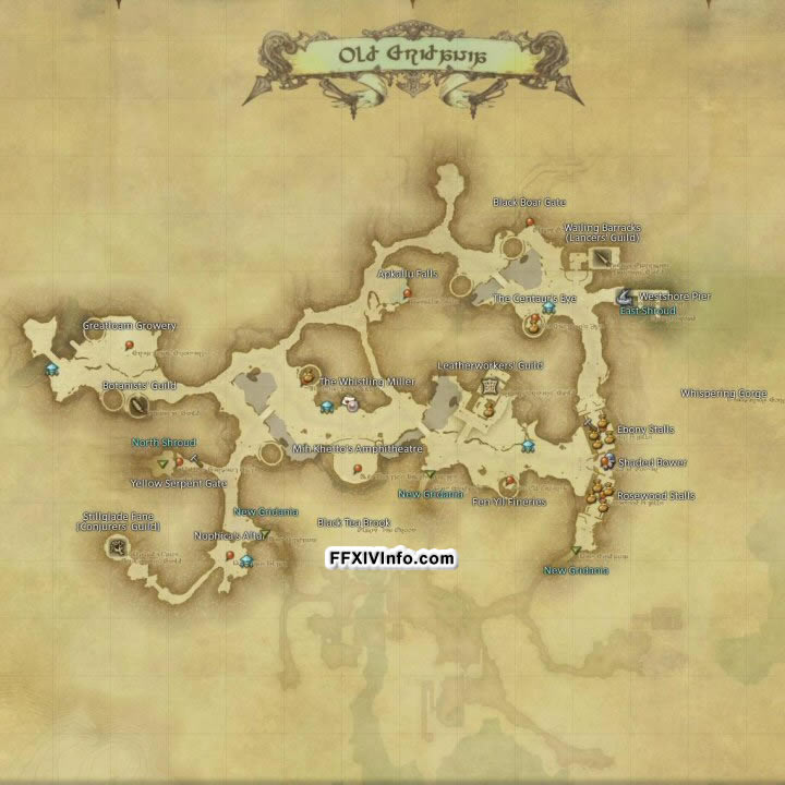 Map of The Gridania in FFXIV: